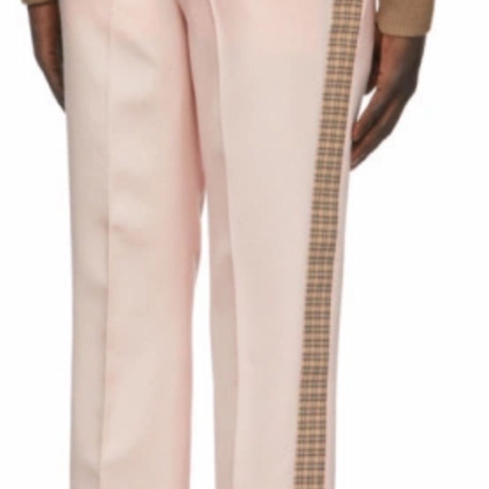 Burberry Men's Light Pink Pants with Plaid Accent
